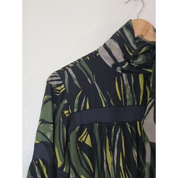 Harkham Silk Long Sleeve Blouse Womens Size Medium Green Black Bow Anthropologie - Picture 4 of 11